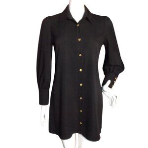 AMANDA UPRICHARD Shirt Dress, S, Ultra Mini, Black, Long sleeve, Floral buttons
